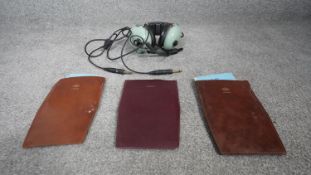 Two vintage 'Airtour CRP-1' Aviation Flight Computers in tan leather cases, a Pooleys CRP1