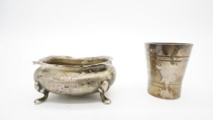 A silver salt and silver plated Bonzer cocktail measure. The salt hallmarked: William Hutton &