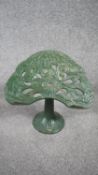 A vintage painted table top book stand with songbirds among fruit tree decoration, marked The