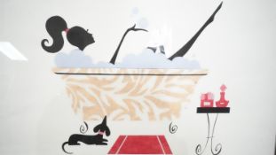 A framed and glazed signed print, stylised, lady in her bath. Indistinctly signed, dated 2006. H.