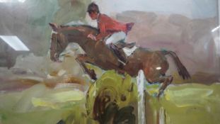 Robert Taylor Carson (1919-2008), framed oil on board, a showjumper, signed. H.53 W.60cm