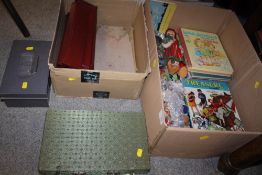 TWO BOXES OF VINTAGE TOYS AND GAMES ETC TO INCLUDE A MAH JONG SET