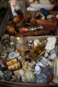 TWO TRAYS OF CERAMIC FIGURES AND COLLECTABLES TO INCLUDE WEDGWOOD JASPERWARE, MARACAS ETC