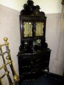AN EDWARDIAN EBONISED CORNER PARLOR CABINET H-222 CM