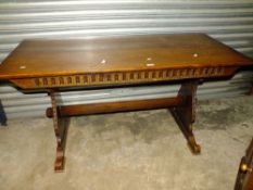 A SOLID OAK REFECTORY STYLE DINING TABLE H-77 L-153 CM