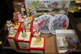 A TRAY OF BOXED ROYAL DOULTON BUNNYKINS FIGURES, WEDGWOOD PETER RABBIT ETC