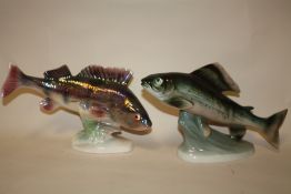 A ROYAL DUX FIGURE OF FISH TOGETHER WITH ANOTHER