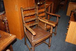 A PAIR OF CARVED OAK DINING CHAIRS WITH BARLEYTWIST SUPPORTS