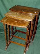 A MAHOGANY NEST OF THREE INLAID TABLES
