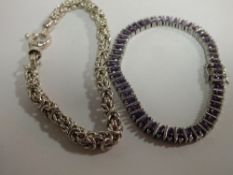 A GEM SET SILVER BRACELET TOGETHER WITH ANOTHER, APPROX TOTAL WEIGHT 48.9G