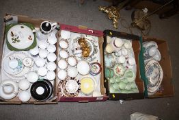 FOUR TRAYS OF ASSORTED CHINA TO INCLUDE A WEDGWOOD QUEENSWARE MEAT PLATE ETC
