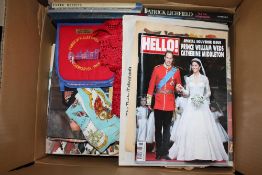 A BOX OF COMMEMORATIVE MEMORABILIA