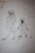 AN UNFRAMED MODERNIST PEN AND INK DRAWING ON PAPER STUDY OF TWO FIGURES INDISTINCTLY SIGNED SIZE -