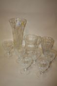 A SET OF SIX STUART CRYSTAL DRINKING GLASSES AND JUG TOGETHER WITH A WEBB AND CORBETT CRYSTAL VASE