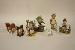 A COLLECTION OF GOEBEL FIGURES TOGETHER WITH A BESWICK BOXER DOG, SMALL ROYAL DOULTON CHARACTER