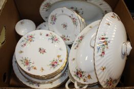 A BOX OF MINTON MARLOW CHINA DINNERWARE TO INCLUDE TUREENS, DINING PLATES ETC