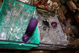 THREE TRAYS OF ASSORTED GLASSWARE TO INCLUDE A SUGAR CASTOR