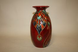 A LARGE SIGNED ANITA HARRIS ART POTTERY PEACOCK PATTERN VASE