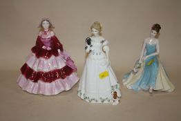 TWO COALPORT FIGURES, SPECIAL BIRTHDAY AND DAPHNE, TOGETHER WITH A ROYAL DOULTON FIGURE TAKE ME HOME