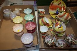 A TRAY OF ORIENTAL CERAMICS TO INCLUDE NORITAKE TOGETHER WITH A SET OF SIX BESWICK LUSTRE FOOTED