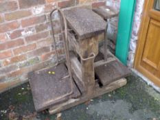 A SET OF ANTIQUE POTATO SCALES A/F - SIGNS OF WOODWORM
