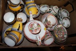 A TRAY OF ASSORTED CHINA TO INCLUDE ROYAL DOULTON AND INDIAN TREE EXAMPLES