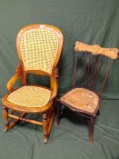 A VINTAGE MAHOGANY AND BERGERE ROCKING CHAIR AND A BEDROOM CHAIR (2)