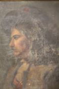 AN ANTIQUE GILT FRAMED OIL ON CANVAS PROFILE / PORTRAIT STUDY INDISTINCTLY SIGNED VERSO SIZE -