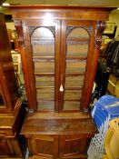 A 19TH CENTURY MAHOGANY GLAZED FLOORSTANDING BOOKCASE OF SLIM PROPORTIONS, the glazed, twin door