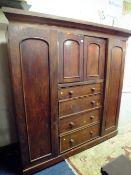 A VICTORIAN MAHOGANY COMPACTUM WARDROBE A/F H- 195 W-195 CM VENEER LOSSES, CORNICE DAMAGED ETC