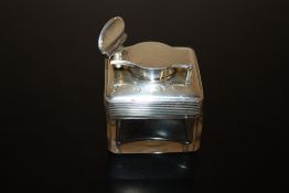 A GEORGIAN HALLMARKED SILVER AND GLASS INK WELL