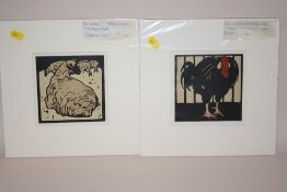 TWO UNFRAMED MOUNTED LITHOGRAPHS DEPICTING SHEEP AND A TURKEY BY WILLIAM NICHOLSON OVERALL SIZE