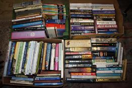 FOUR BOXES OF MOSTLY HARD BACK BOOKS