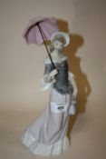 A LLADRO FIGURE OF A LADY WITH PARASOL