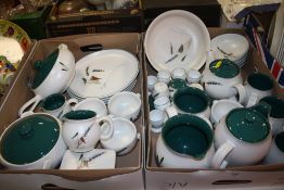 TWO TRAYS OF DENBY GREENWHEAT TEA AND DINNERWARE