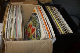 A BOX AND A CASE OF LP RECORDS TO INCLUDE THE LITTLE RIVER BAND, SPLIT ENDZ, ICEHOUSE ETC