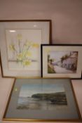 THREE ASSORTED WATERCOLOURS TO INCLUDE A COUNTRY LANE SIGNED N.W.KEATES