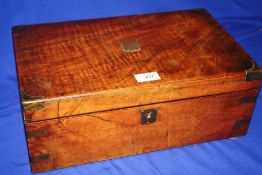 AN ANTIQUE BRASS CORNERED MAHOGANY WRITING SLOPE