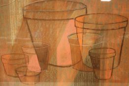 A FRAMED ABSTRACT PASTEL OF PLANT POTS
