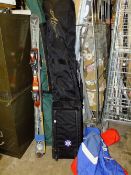 TWO SKI BAGS PLUS CONTENTS TOGETHER WITH A PAIR OF SKIS PLUS SKIWEAR