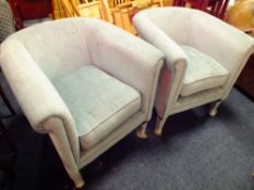 A PAIR OF MODERN UPHOLSTERED LAURA ASHLEY TUB ARMCHAIRS
