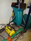 A BOSCH 1600 HP AXT GARDEN SHREDDER, ELECTRIC STRIMMER AND KARCHER PRESSURE WASHER