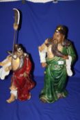 TWO LARGE ORIENTAL CERAMIC WARRIOR FIGURES S/D, LARGEST H 56 CM