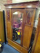 AN EDWARDIAN MAHOGANY INLAID WARDROBE H-207 W-130 CM