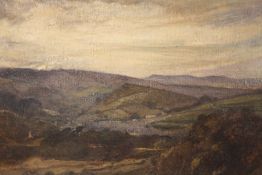 OLIVER HALL (1869-1957). A stormy Lancashire fell scene, see verso, signed lower right, oil on