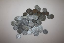 A BAG OF VINTAGE WHITE METAL COINAGE