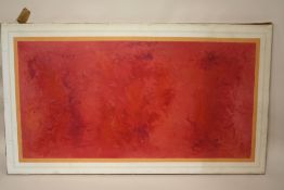 AN UNFRAMED ABSTRACT OIL ON CANVAS SIGNED BOB PAUL LOWER RIGHT - OVERALL SIZE 81CM X 46 CM