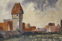 SYKES (XX). British school, impressionist rural riverside village scene, signed lower left,