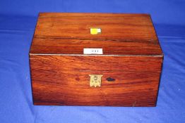 AN ANTIQUE ROSEWOOD JEWELLERY BOX WITH FITTED INTERIOR