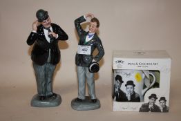 A PAIR OF ROYAL DOULTON STAND LAUREL AND OLIVER HARDY FIGURES HN2774 AND HN 2775 TOGETHER WITH A